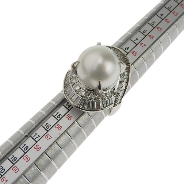 Natural Pearl Ring, Platinum Pt900, Pearl Size 13.5mm, Diamond Accents 2.61ct, Women's Pre-owned Ring Size 11.5  in Excellent Condition