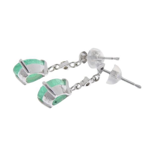 Like New Dangling Natural Beryl Earrings, K18 White Gold with Emerald 0.90ct×2 and Diamond 0.02ct×2 Ladies Silver Earrings