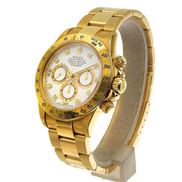 Rolex Daytona El Primero Men's Automatic Watch with 8P Diamond and White Dial, 16528G, Weighing 162g, made of 18K Yellow Gold 16528G/U番