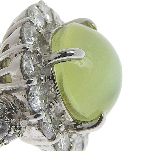 Pt900 Platinum Ring with 4.07ct Cat's Eye Chrysoberyl and 1.06ct Mere Diamond, Size 11.5 in Excellent Condition