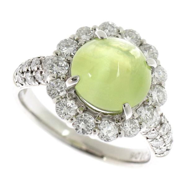 Pt900 Platinum Ring with 4.07ct Cat's Eye Chrysoberyl and 1.06ct Mere Diamond, Size 11.5 in Excellent Condition