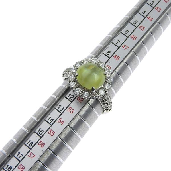 Pt900 Platinum Ring with 4.07ct Cat's Eye Chrysoberyl and 1.06ct Mere Diamond, Size 11.5 in Excellent Condition