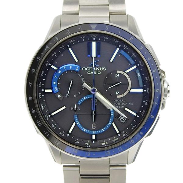 Casio Men's Oceanus Solar Radio Silver Titanium Wristwatch with Chronograph Features