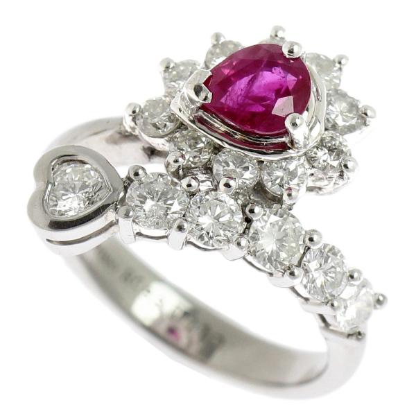 Platinum (Pt900) Ruby and 1.10ct Melee Diamond Ring - Ring Size 9.5 for Women in Excellent Condition