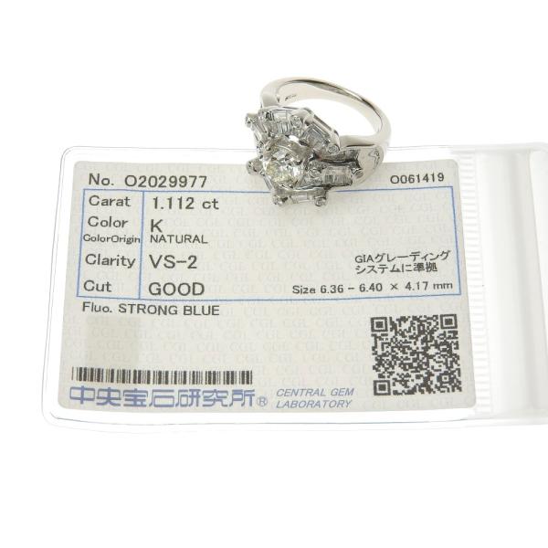 Pt900 Platinum, 1.112ct K-VS2-GD Diamond, Accent Diamonds 1.80ct, Ring size 14 for Ladies, Silver-toned, Pre-owned in Excellent Condition