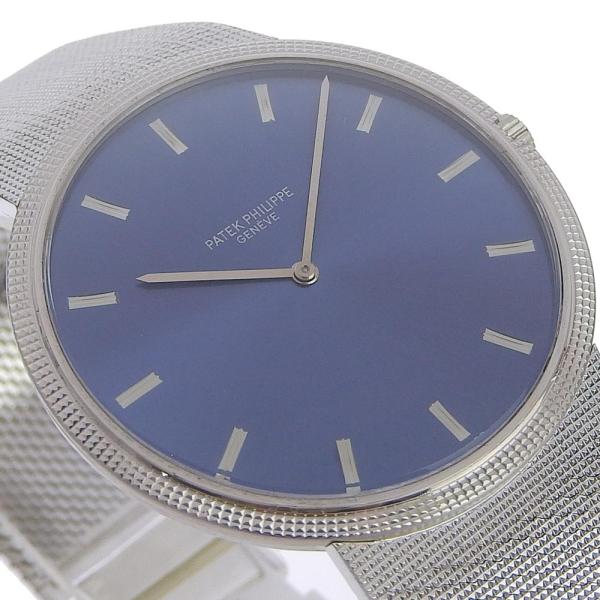 PATEK PHILIPPE Calatrava Men's Manual Wristwatch in K18 White Gold with Blue Display - Rare and Simple Design in Excellent Condition