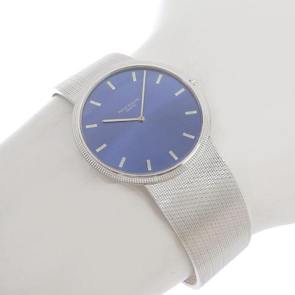 PATEK PHILIPPE Calatrava Men's Manual Wristwatch in K18 White Gold with Blue Display - Rare and Simple Design in Excellent Condition