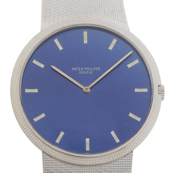 PATEK PHILIPPE Calatrava Men's Manual Wristwatch in K18 White Gold with Blue Display - Rare and Simple Design in Excellent Condition