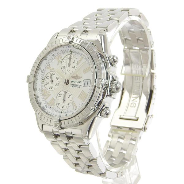 BREITLING Crosswind Chronograph Men's Automatic Watch with White Dial and Date, Model A13355, in Stainless Steel in Excellent Condition