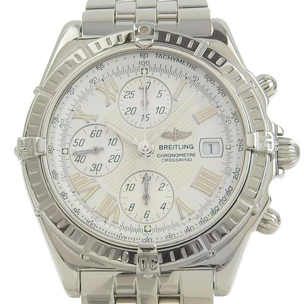 BREITLING Crosswind Chronograph Men's Automatic Watch with White Dial and Date, Model A13355, in Stainless Steel in Excellent Condition