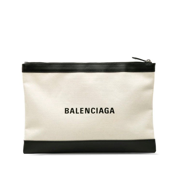 Balenciaga Canvas Leather Clutch Bag 373840 in Great Condition