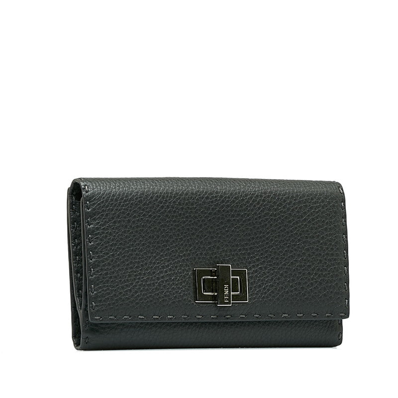 Fendi Peekaboo Selleria Leather Long Wallet Gray