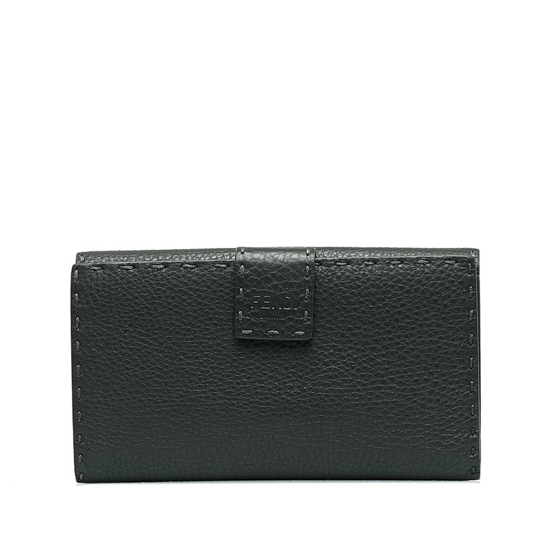 Fendi Peekaboo Selleria Leather Long Wallet Gray