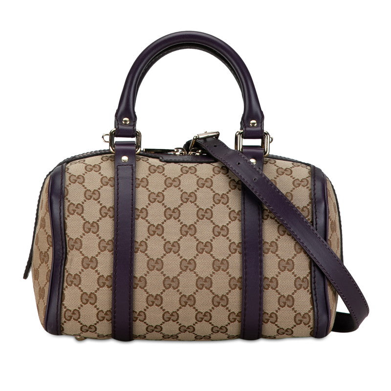 Gucci GG Canvas Mini Boston Bag 2WAY Beige Purple in Very Good Condition