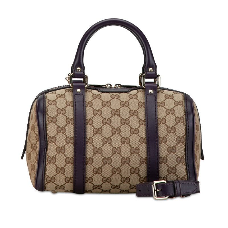 Gucci GG Canvas Mini Boston Bag 2WAY Beige Purple in Very Good Condition