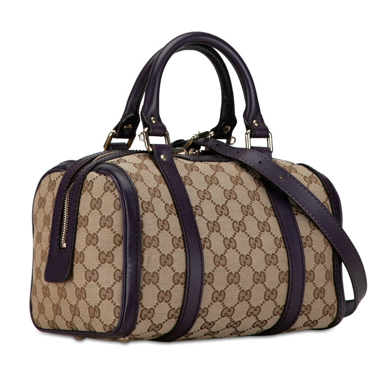 Gucci GG Canvas Mini Boston Bag 2WAY Beige Purple in Very Good Condition