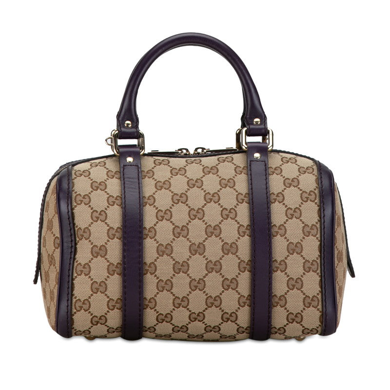 Gucci GG Canvas Mini Boston Bag 2WAY Beige Purple in Very Good Condition