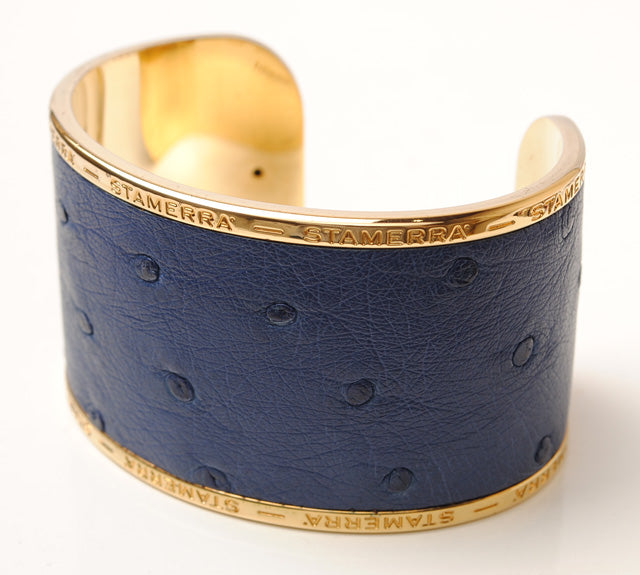 STAMERRA Ostrich Bangle/Bracelet, Adjustable, Large, Navy