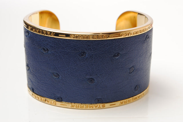 STAMERRA Ostrich Bangle/Bracelet, Adjustable, Large, Navy in Pristine Condition