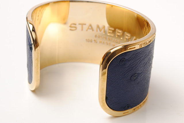 STAMERRA Ostrich Bangle/Bracelet, Adjustable, Large, Navy in Pristine Condition