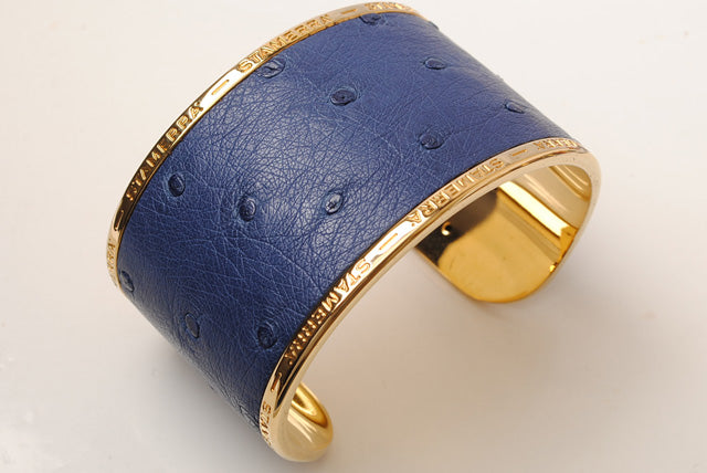 STAMERRA Ostrich Bangle/Bracelet, Adjustable, Large, Navy in Pristine Condition