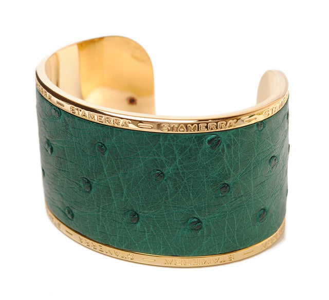 STAMERRA Bangle Bracelet Large Size Ostrich Green Adjustable in Pristine Condition