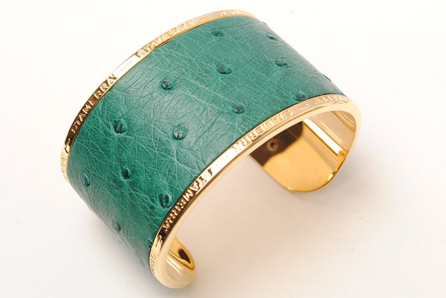 STAMERRA Bangle Bracelet Large Size Ostrich Green Adjustable in Pristine Condition