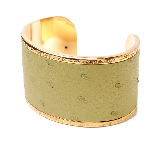 Stamerra Ostrich Alloy Bangle Bracelet, Adjustable, 18cm Circumference, 4.1cm Width, Light Green in Pristine Condition