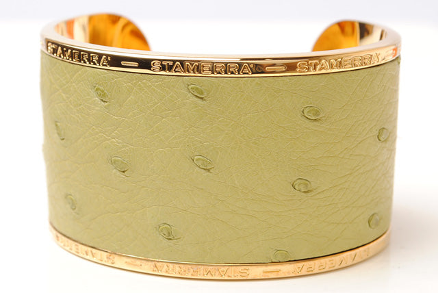 Stamerra Ostrich Alloy Bangle Bracelet, Adjustable, 18cm Circumference, 4.1cm Width, Light Green in Pristine Condition