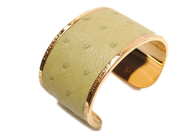 Stamerra Ostrich Alloy Bangle Bracelet, Adjustable, 18cm Circumference, 4.1cm Width, Light Green in Pristine Condition