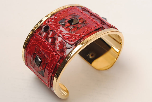 STAMERRA Bangle Bracelet Python Crocodile Alloy Large Size in Pristine Condition