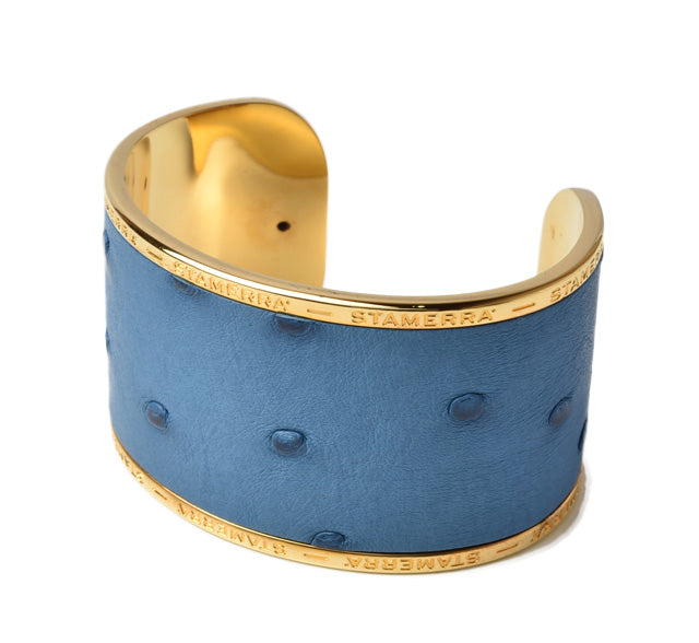 STAMERRA Ostrich Alloy Bangle Bracelet, Large Size, Light Blue