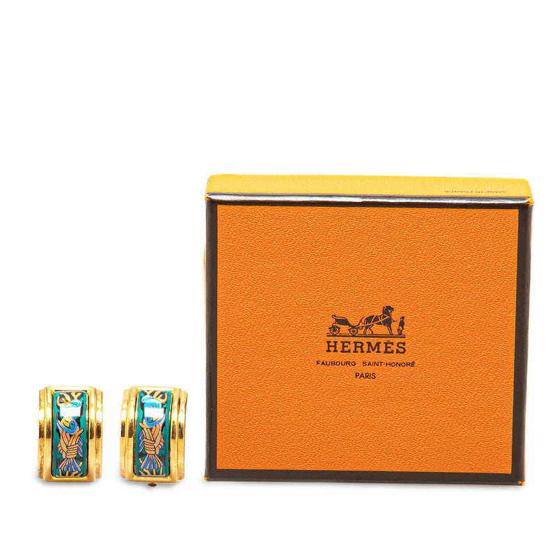 Hermes Enamel Fish Clip-On Earrings Gold Multicolor in Very Good Condition