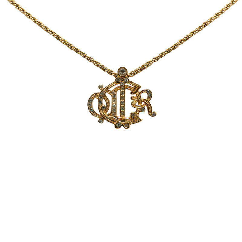 Dior CD Logo Rhinestone Chain Necklace Gold Plated