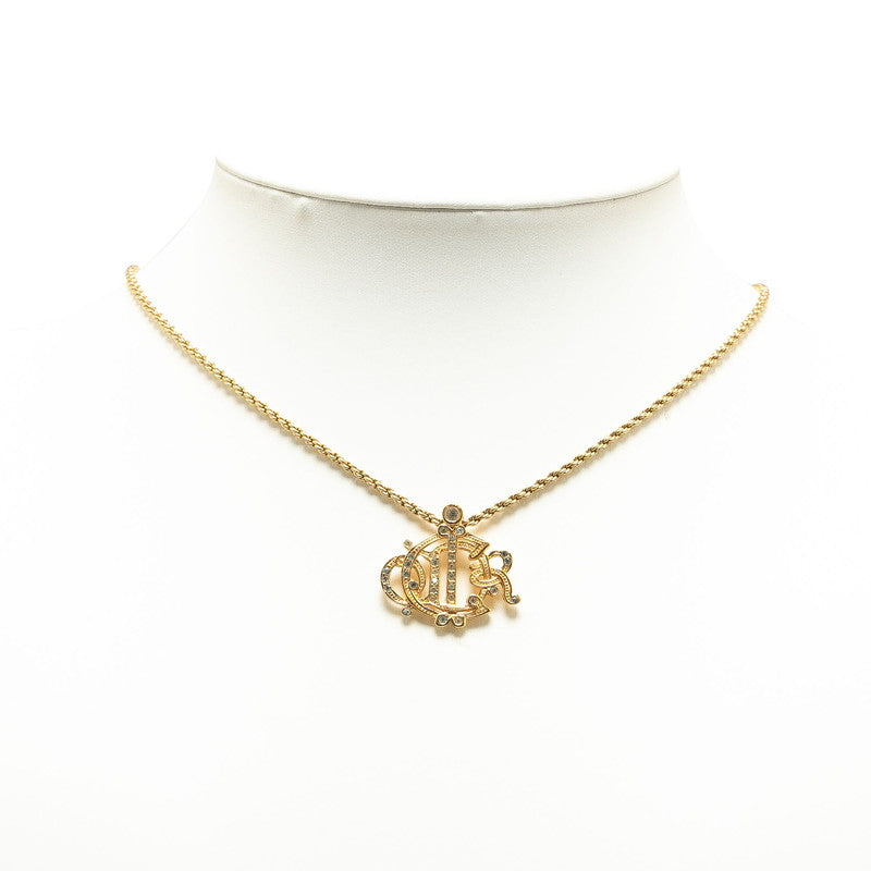 Dior CD Logo Rhinestone Chain Necklace Gold Plated