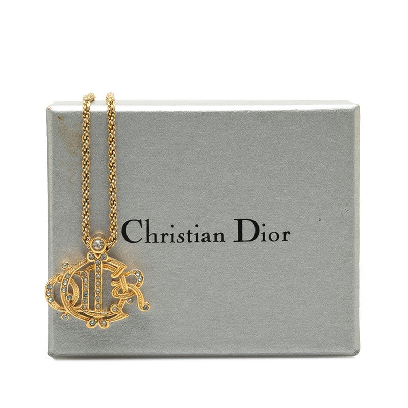 Dior CD Logo Rhinestone Chain Necklace Gold Plated