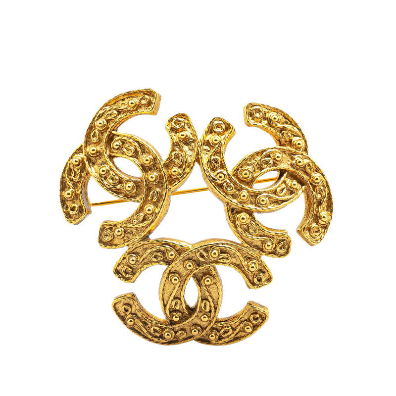 Chanel Vintage Triple Coco Mark Brooch Gold