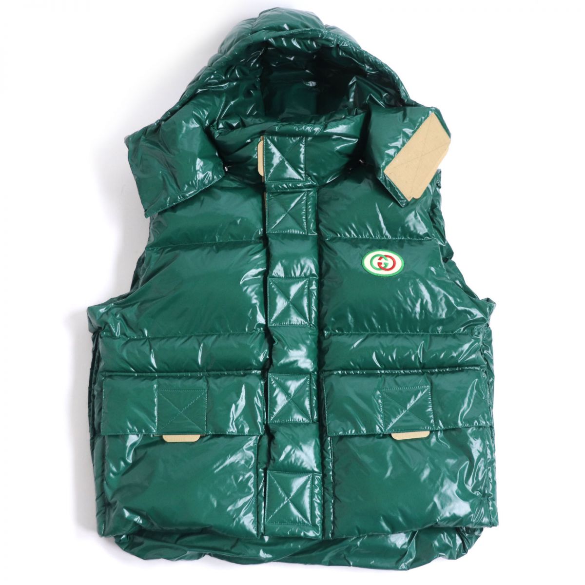 Gucci Interlocking G Patch Hooded Down Vest Green