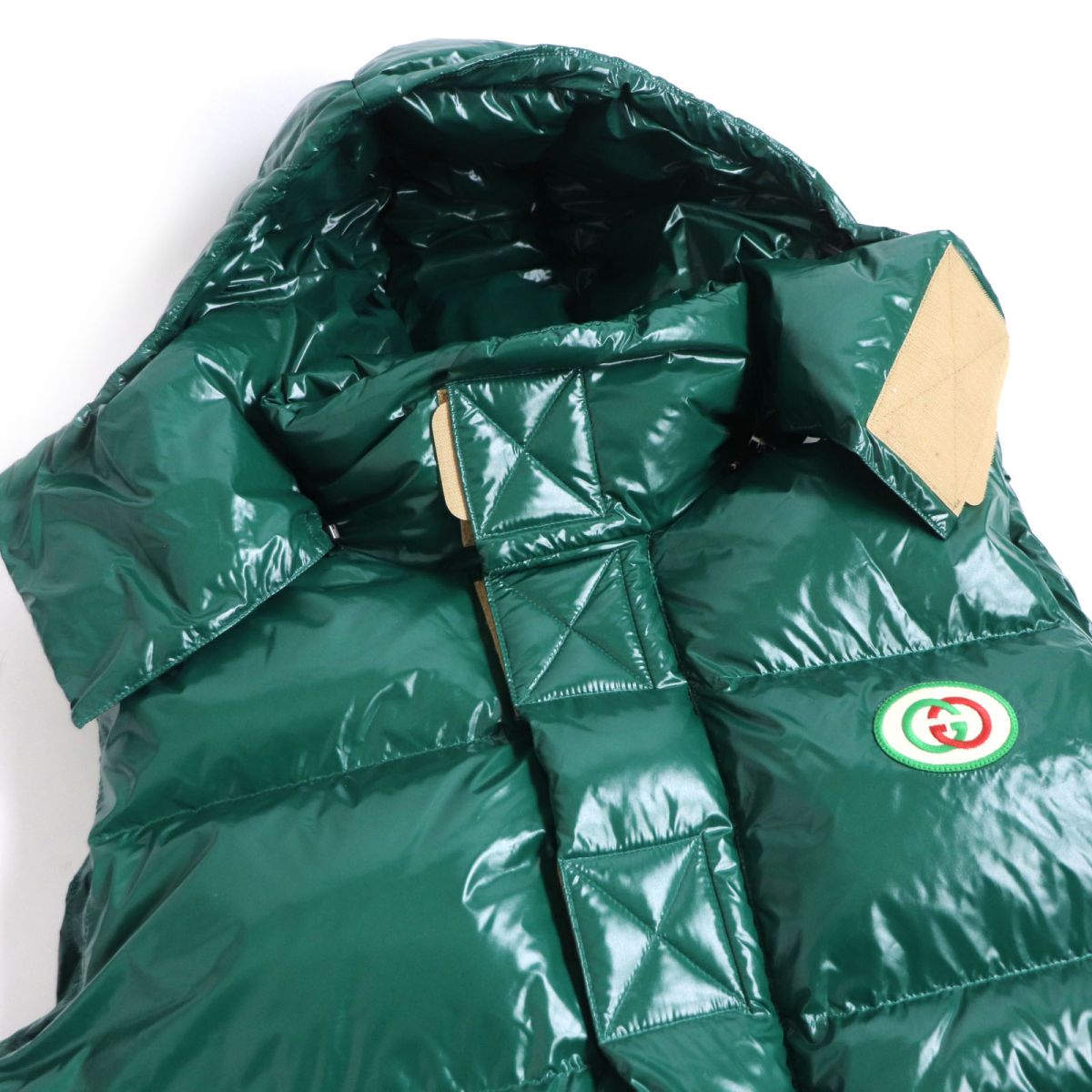 Gucci Interlocking G Patch Hooded Down Vest Green