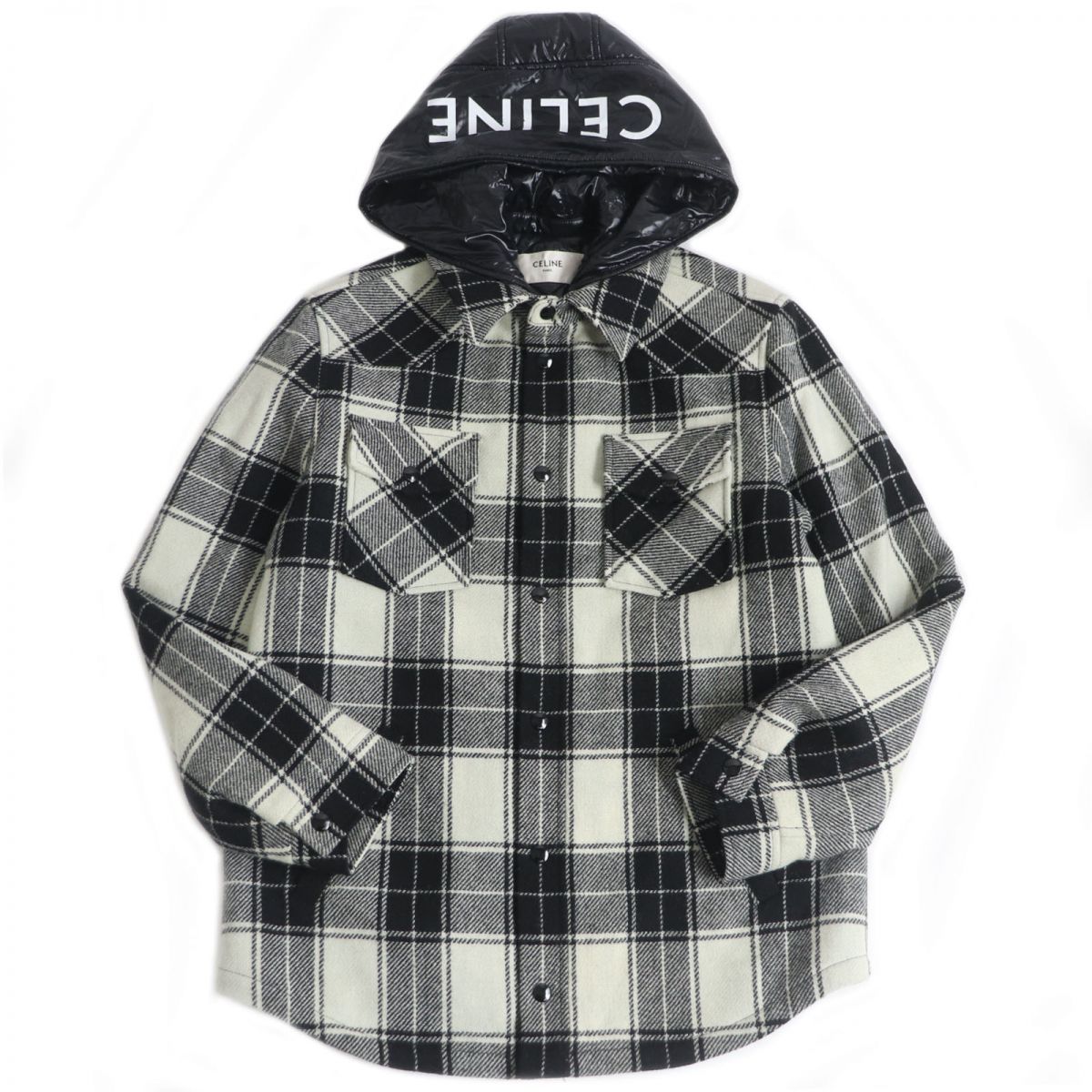 Celine Check Hood Logo Flannel Jacket