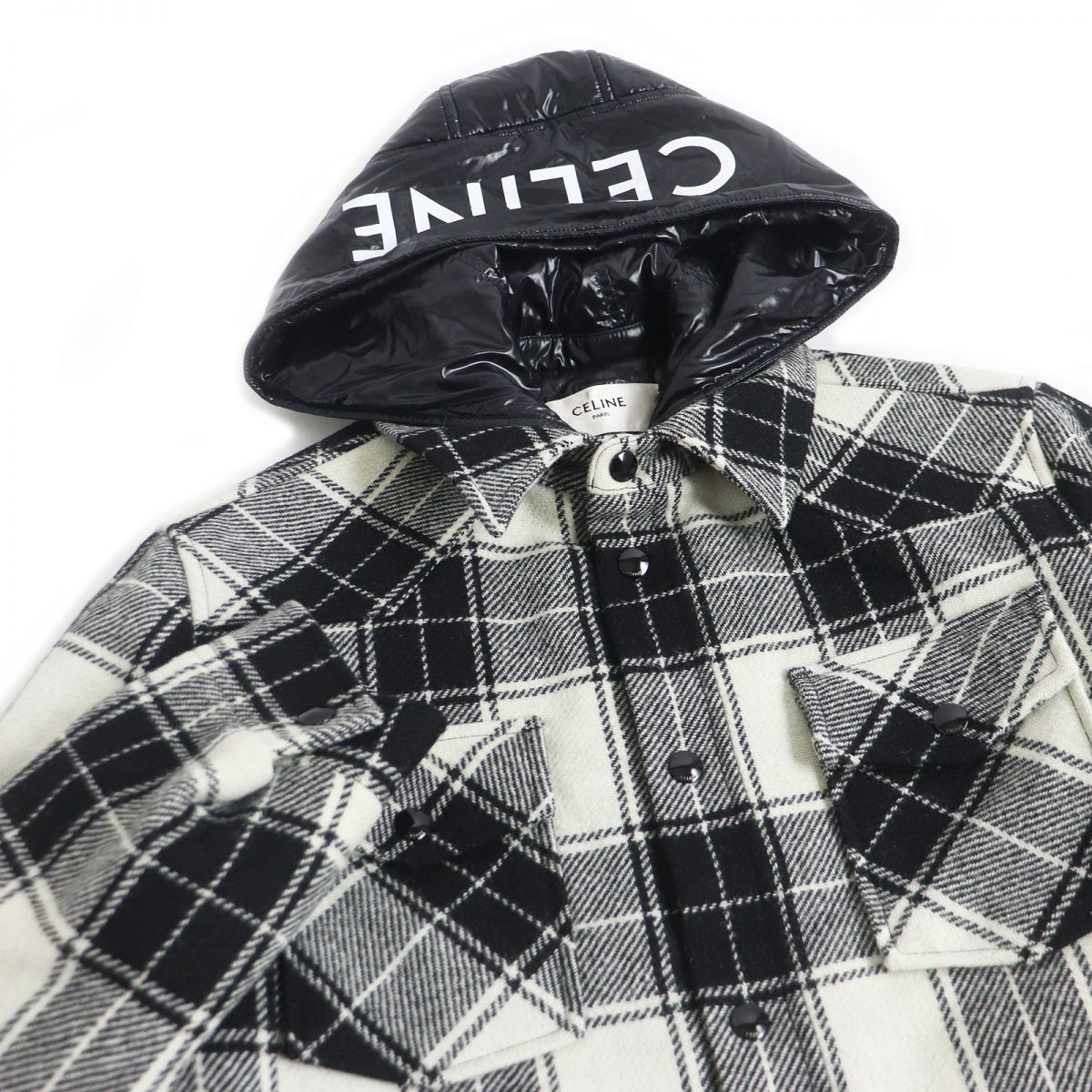 Celine Check Hood Logo Flannel Jacket