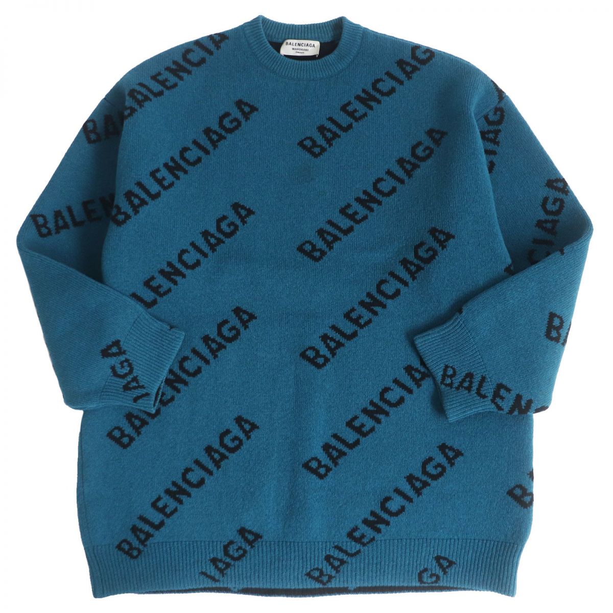 Balenciaga Jacquard Logo Wool Sweater Blue XS