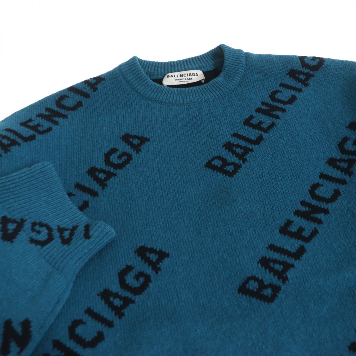 Balenciaga Jacquard Logo Wool Sweater Blue XS