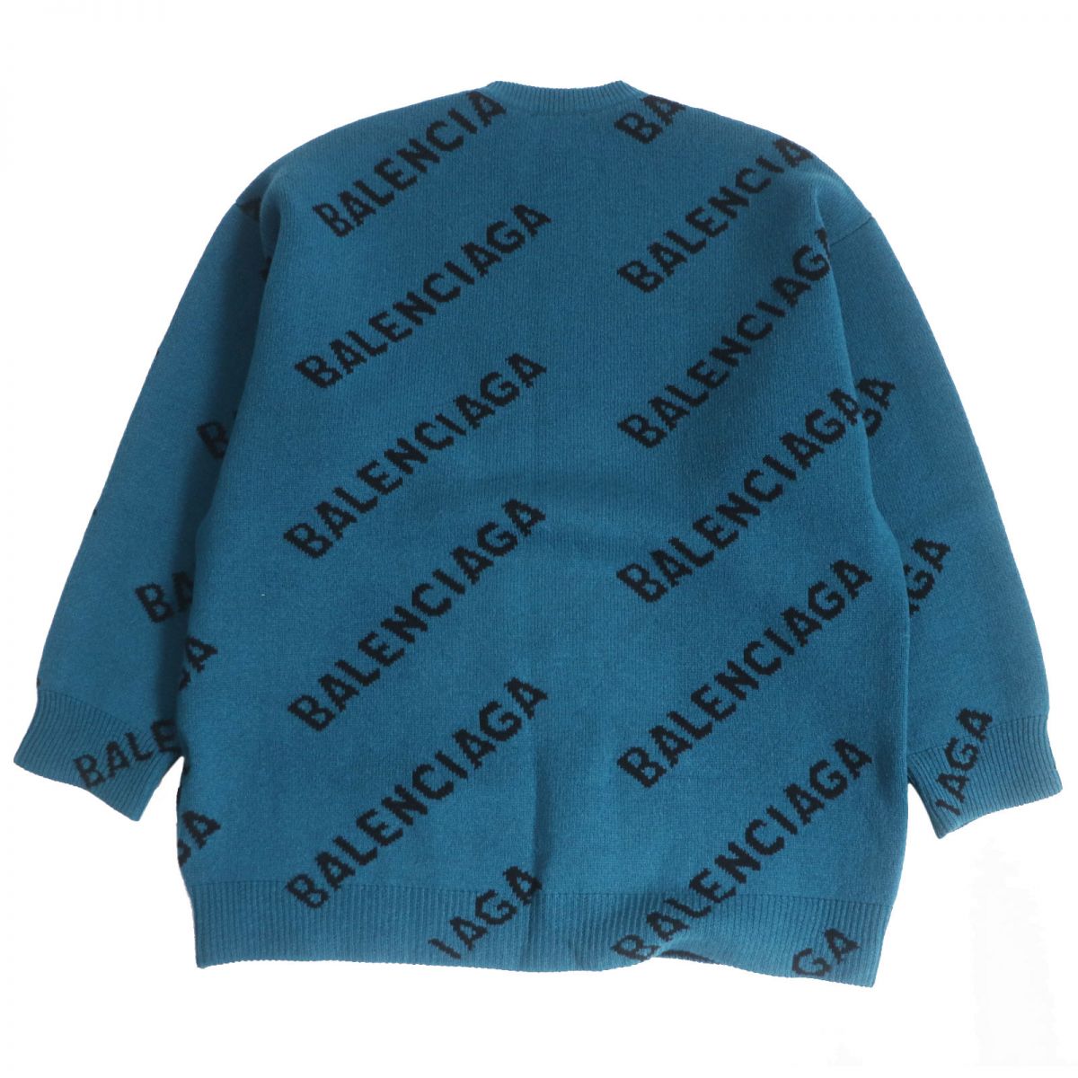 Balenciaga Jacquard Logo Wool Sweater Blue XS