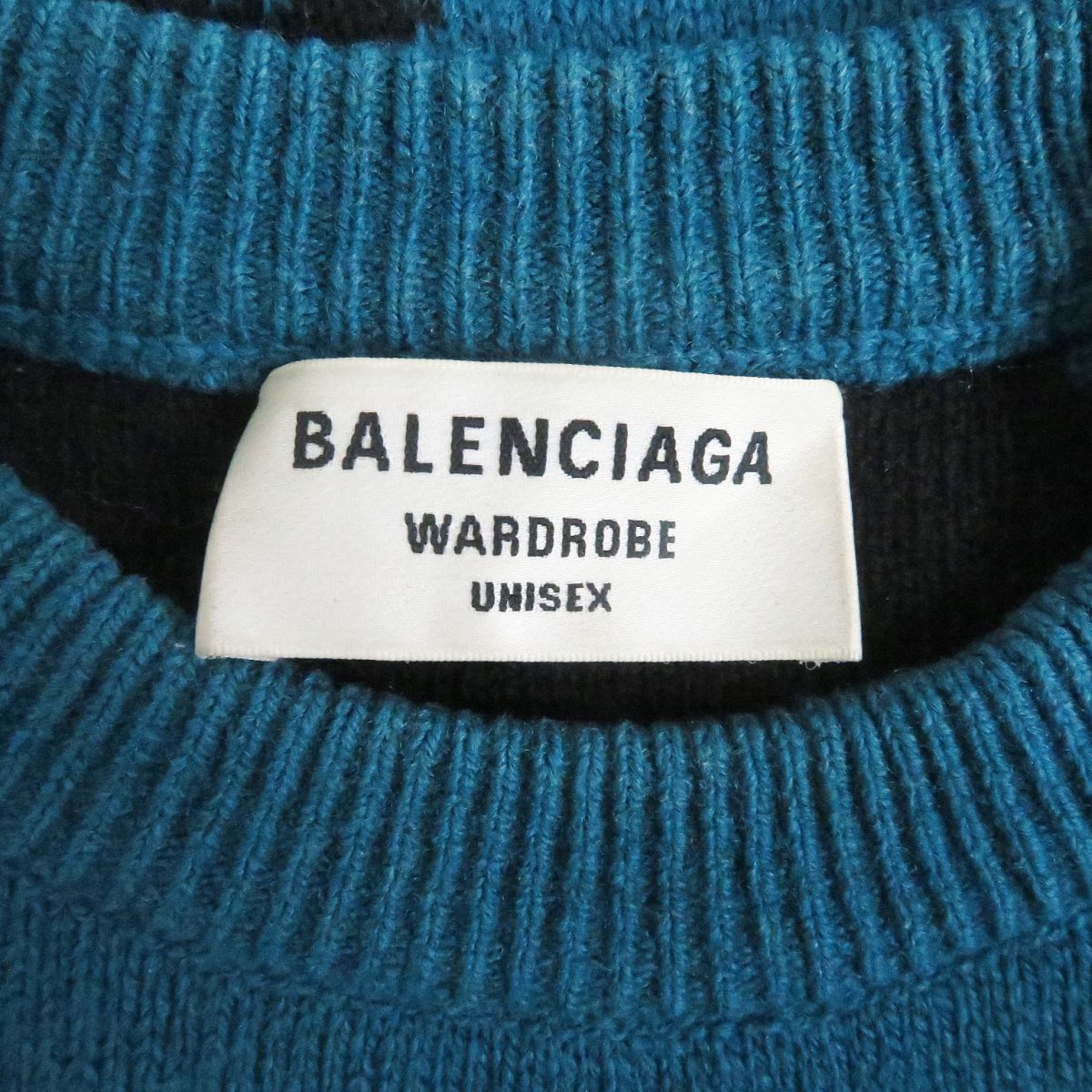 Balenciaga Jacquard Logo Wool Sweater Blue XS