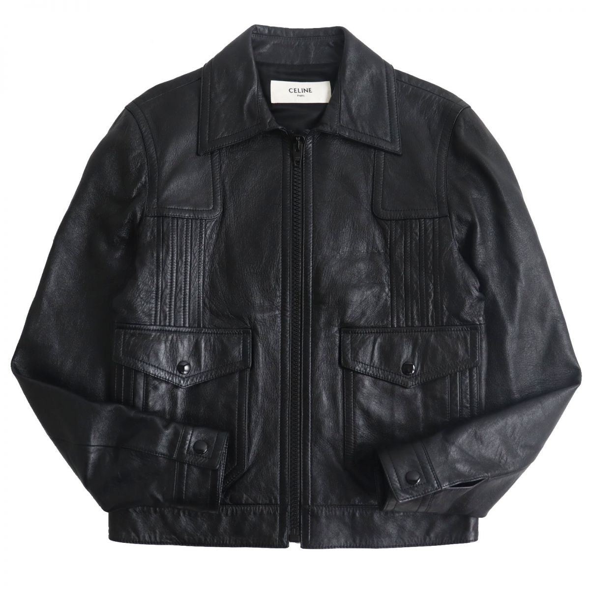 Celine Lambskin Leather Jacket Black 44