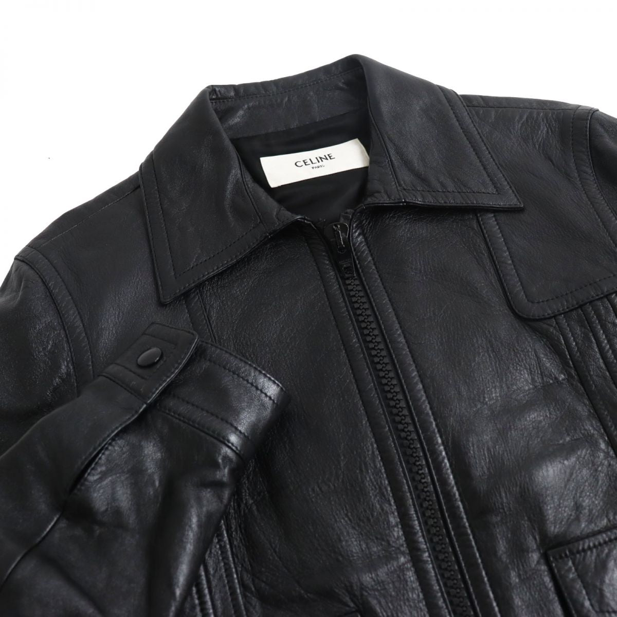 Celine Lambskin Leather Jacket Black 44