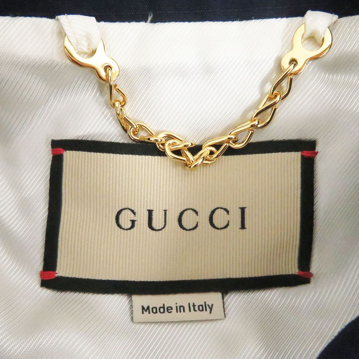 Gucci Logo Patch Cotton Nylon Zip Jacket Navy