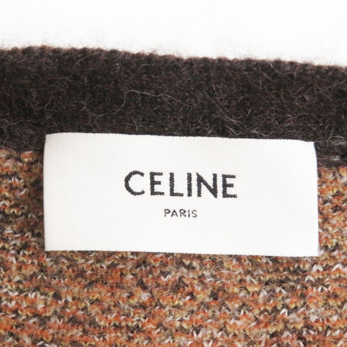 Celine Mohair Alpaca Check Long Cardigan Brown S