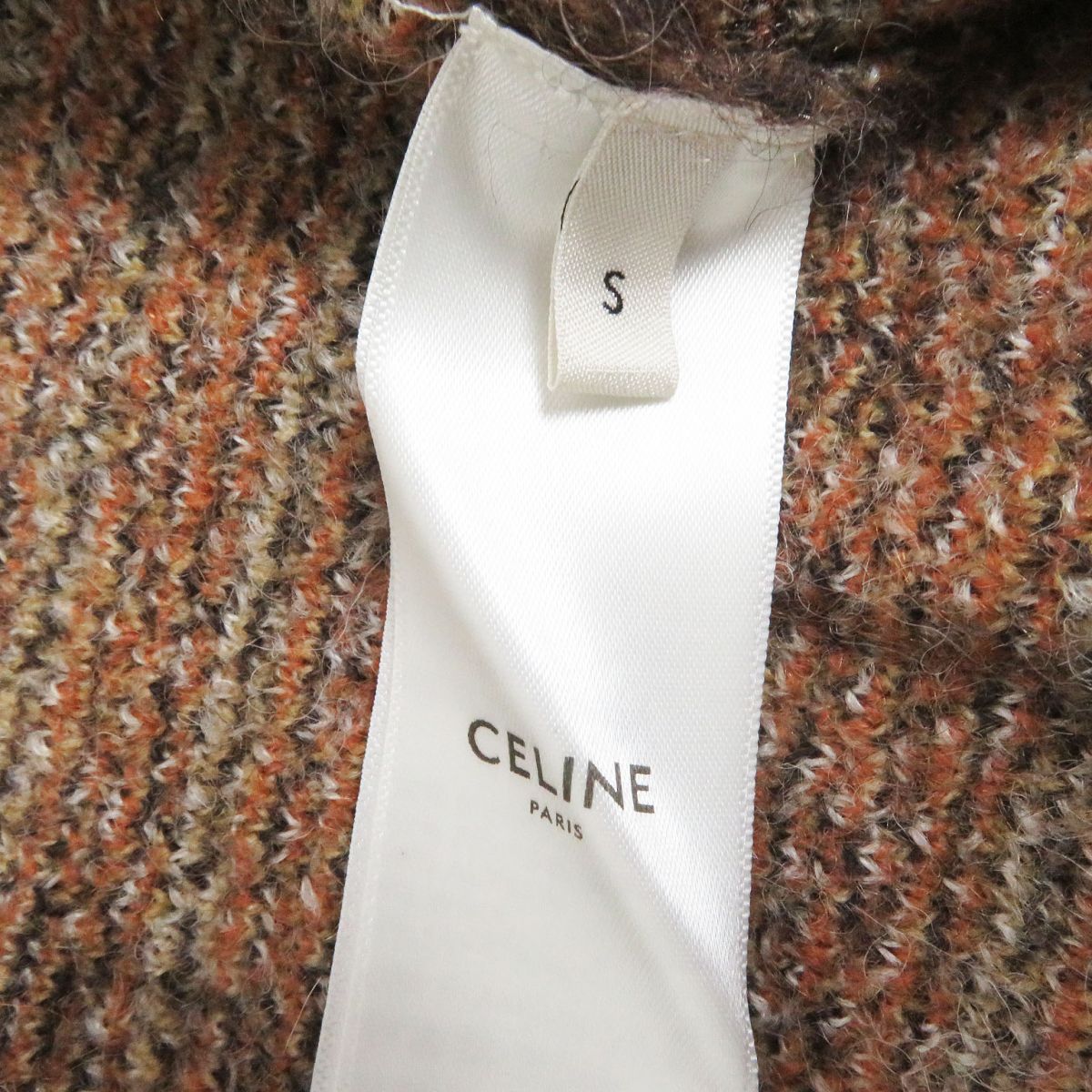 Celine Mohair Alpaca Check Long Cardigan Brown S